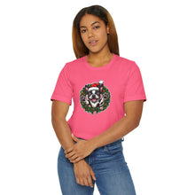 Load image into Gallery viewer, Christmas Boston Terrier Dog Wreath T-Shirt, Holiday Bostie Shirt, Funny Xmas Tee, Unisex Gift, Dog Lover Apparel, Festive Casual Wear