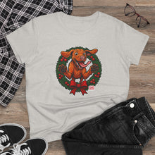 Load image into Gallery viewer, Festive Vizsla Dog Lover's Tee, Cute Animal T-Shirt, Holiday Gift, Casual Wear, Fun Christmas Design, Wreath Print Top