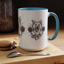 Load image into Gallery viewer, Happy White Husky Accent Coffee Mug | Cute Jumping Dog Paw Print Design (11/15 oz)