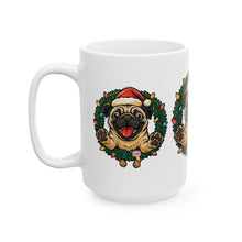 Load image into Gallery viewer, Festive Pug Ceramic Mug - Holiday Gift, Cute Pet Lover Mug, Christmas Mug, Coffee Cup, Dog-Themed Drinkware