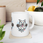 Mug - Happy White Husky Dog in Mid Leap Ceramic Mug (11oz, 15oz)