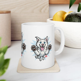 Mug - Happy White Husky Dog in Mid Leap Ceramic Mug (11oz, 15oz)