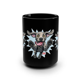 Playful Jumping Weimaraner Dog Mug | Black 15oz Ceramic Coffee and Tea Cup