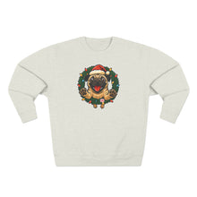 Load image into Gallery viewer, Festive Pug Sweatshirt, Unisex Crewneck, Holiday Gift, Dog Lover Apparel, Christmas Sweater, Cozy Winter Wear