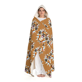 Hooded Sherpa Happy Leaping Corgi Fleece Blanket