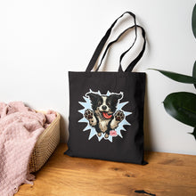 Load image into Gallery viewer, Playful Border Collie Dog Cotton Canvas Tote Bag | Eco-Friendly Shopping, Gift for Dog Lovers, Travel Tote, Pet Lover's Accessory