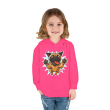 Load image into Gallery viewer, Adorable Toddler Fleece Hoodie with Playful Pug Design, Kids Pullover, Cute Dog Sweater, Pet Lover Gift, Cozy Toddler Apparel