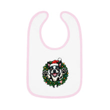 Load image into Gallery viewer, Baby Bib with Boston Terrier Holiday Design, Cute Christmas Bib, Baby Feeding Bib, Holiday Gift for New Parents, Bostie Lover Bib