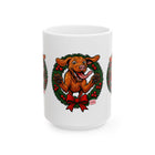 Festive Vizsla Dog Mug, Christmas Gift for Pet Lovers, Holiday Ceramic Cup, Cute Dog Art, Wreath Design