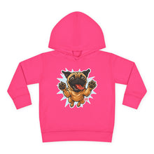 Load image into Gallery viewer, Adorable Toddler Fleece Hoodie with Playful Pug Design, Kids Pullover, Cute Dog Sweater, Pet Lover Gift, Cozy Toddler Apparel
