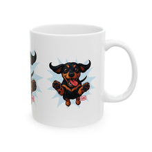 Load image into Gallery viewer, Playful Dachshund Ceramic Mug - Perfect Gift for Dog Lovers, Coffee Mug, Pet Owner Gift, Animal Lover Mug, Funny Dog Mug