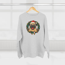 Load image into Gallery viewer, Festive Pug Sweatshirt, Unisex Crewneck, Holiday Gift, Dog Lover Apparel, Christmas Sweater, Cozy Winter Wear