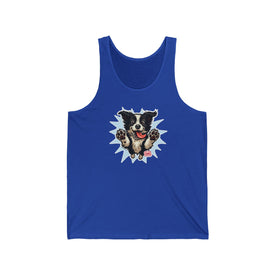Cute Border Collie Dog Graphic Unisex Jersey Tank Top, Casual Summer Top, Pet Lover Gift, Dog Mom Apparel, Animal Lovers Clothing
