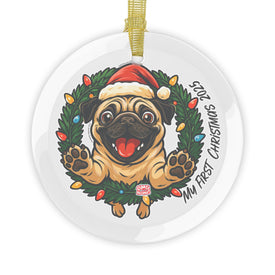 Joyful Pug My - First Christmas Glass Ornament