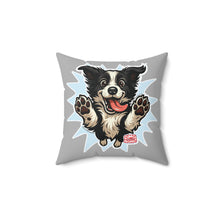 Load image into Gallery viewer, Playful Border Collie Dog Square Pillow, Dog Lover Decor, Home Cushion, Pet Theme Gift, Fun Animal Accent, Cute Puppy Pillow