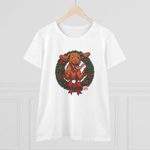 Load image into Gallery viewer, Festive Vizsla Dog Lover's Tee, Cute Animal T-Shirt, Holiday Gift, Casual Wear, Fun Christmas Design, Wreath Print Top