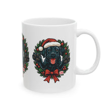 Load image into Gallery viewer, Festive Black Labrador Dog Mug, Christmas Mug, Holiday Gift, Pet Lover's Mug, Cute Black Lab Mug, Seasonal Coffee Mug