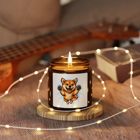 Happy Shiba Inu Puppy Illustration Candle | Amber Jar Soy Candle