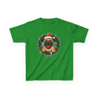 Festive Kids Tee with Pug in Santa Wreath, Christmas Shirt, Holiday Apparel, Cute Kids Clothing, Gift for Dog Lovers, Winter Fun Tee