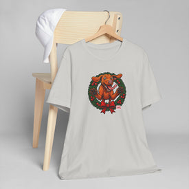 Festive Vizsla Dog Wreath T-Shirt | Unisex Jersey Tee, Holiday Apparel, Dog Lover Gifts, Christmas Shirt, Pet-Themed Fashion