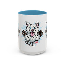 Load image into Gallery viewer, Happy White Husky Accent Coffee Mug | Cute Jumping Dog Paw Print Design (11/15 oz)