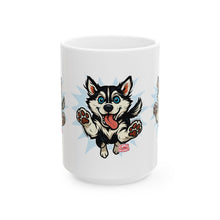 Load image into Gallery viewer, Happy Leaping Siberian Husky Ceramic mug, 11oz and 15oz, Husky Dog Parent Gift
