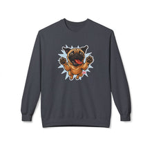 Load image into Gallery viewer, Playful Pug Crewneck Sweatshirt - Cozy Unisex Fleece, Dog Lover Gift, Pet Apparel, Cute Sweatshirt, Fun Dog Design