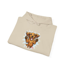 Load image into Gallery viewer, Happy Leaping Dachshund Illustration Hoodie | Smiling Dog Art
