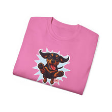 Load image into Gallery viewer, Playful Dachshund Pet Lover's Tee, Dog Lover T-Shirt, Funny Graphic Shirt, Casual Wear, Gift for Dog Parents, Soft Cotton Tee