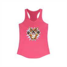 Load image into Gallery viewer, Cute Leaping Corgi Racerback Tank | Playful Happy Corgi Design
