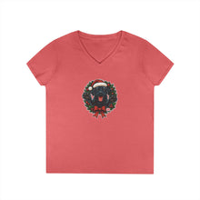 Load image into Gallery viewer, Cute Black Labrador Retriever Christmas V-Neck T-Shirt, Holiday Tee, Festive Womens Shirt, Christmas Gift, Winter Apparel