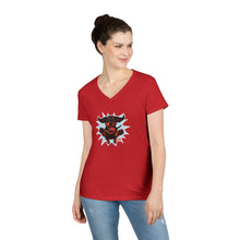 Load image into Gallery viewer, Vibrant Ladies' V-Neck T-Shirt with Happy Dachshund Design, Casual Wear, Gift for Her, Fun Graphic Tee, Everyday Comfort