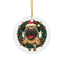 Load image into Gallery viewer, Pug Holiday Ornaments, Cute 2-Sided Ceramic Christmas Decor, Pet Lover Gifts