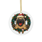 Pug Holiday Ornaments, Cute 2-Sided Ceramic Christmas Decor, Pet Lover Gifts