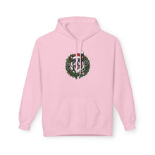 Load image into Gallery viewer, Festive Boston Terrier Wreath Design Hoodie - Cozy Winter Apparel, Gift for Her, Holiday Essentials, Warm Fleece, Casual Wear