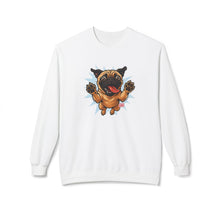 Load image into Gallery viewer, Playful Pug Crewneck Sweatshirt - Cozy Unisex Fleece, Dog Lover Gift, Pet Apparel, Cute Sweatshirt, Fun Dog Design