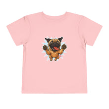 Load image into Gallery viewer, Toddler Tee — Playful Jumping Pug Graphic Shirt for Kids