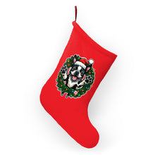 Load image into Gallery viewer, Boston Terrier in Christmas Wreath Christmas Stocking | Holiday Bostie Dog Stocking