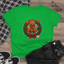 Load image into Gallery viewer, Festive Vizsla Dog Lover's Tee, Cute Animal T-Shirt, Holiday Gift, Casual Wear, Fun Christmas Design, Wreath Print Top