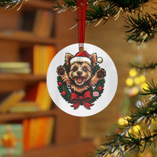 Load image into Gallery viewer, Festive Yorkie Dog Metal Ornament, Personalized Holiday Decoration, Pet Lover Gift, Christmas Tree Decor, Cute Puppy Keepsake