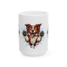 Load image into Gallery viewer, Cheerful Red Border Collie Dog Mug, Pet Lover Gift, Cute Coffee Cup, Animal Enthusiast, Fun Home Decor, Dog-themed Drinkware
