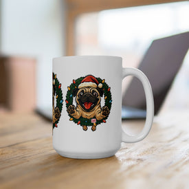 Festive Pug Ceramic Mug - Holiday Gift, Cute Pet Lover Mug, Christmas Mug, Coffee Cup, Dog-Themed Drinkware