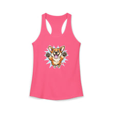 Load image into Gallery viewer, Cute Leaping Corgi Racerback Tank | Playful Happy Corgi Design