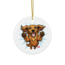 Load image into Gallery viewer, Happy Jumping Dachshund Ornament | Ceramic 2-Side Print