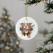 Load image into Gallery viewer, Ceramic Red Nose Pitbull Dog Ornaments - 2-Sided Print (Set of 1, 3, 5, or 10)