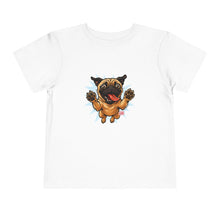 Load image into Gallery viewer, Toddler Tee — Playful Jumping Pug Graphic Shirt for Kids