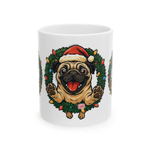 Load image into Gallery viewer, Festive Pug Ceramic Mug - Holiday Gift, Cute Pet Lover Mug, Christmas Mug, Coffee Cup, Dog-Themed Drinkware