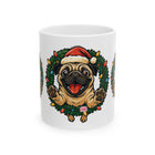 Festive Pug Ceramic Mug - Holiday Gift, Cute Pet Lover Mug, Christmas Mug, Coffee Cup, Dog-Themed Drinkware