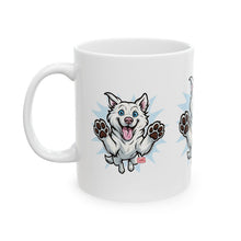 Load image into Gallery viewer, Mug - Happy White Husky Dog in Mid Leap Ceramic Mug (11oz, 15oz)