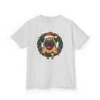 Festive Kids Tee with Pug in Santa Wreath, Christmas Shirt, Holiday Apparel, Cute Kids Clothing, Gift for Dog Lovers, Winter Fun Tee